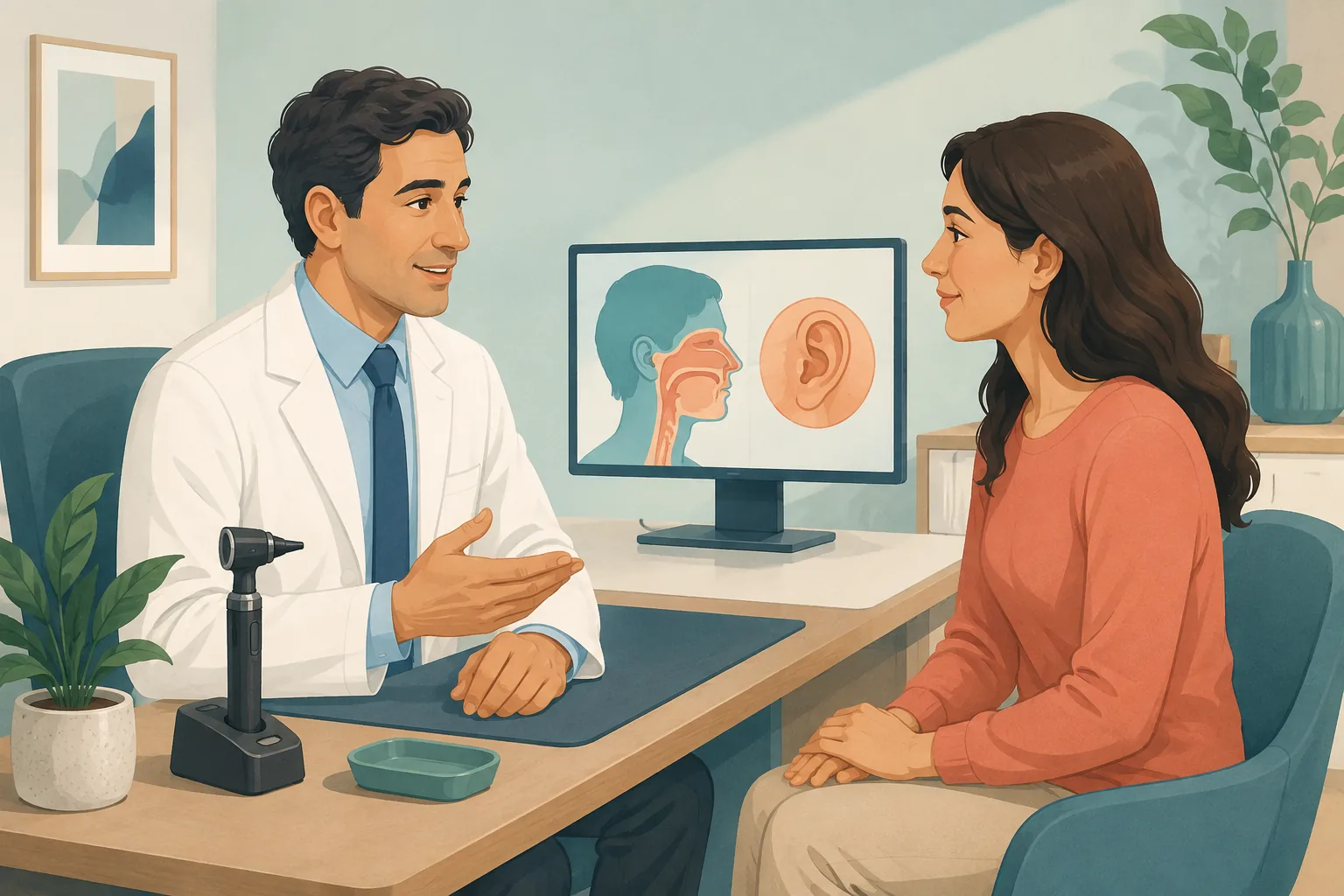 Ilustración de una consulta de otorrinolaringología